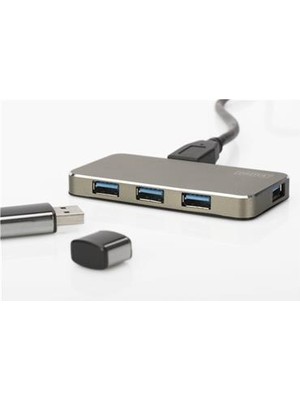 Digitus DA-70240-1 4 Port USB 3.0 Hub, 5V-2A Güç Adaptörü Dahil, Alüminyumi DA-70240-1