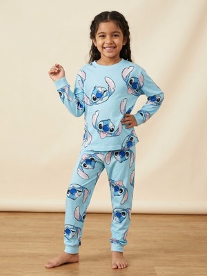 Isobel Yeni Sezon Stitch Baskılı Kız Çocuk %100 Pamuk Pijama Takımı