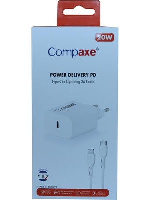 Compaxe CTA-200TI 20W 5V 3A Pd Ev Şarj Kafa+Type-C Şarj Kablosu