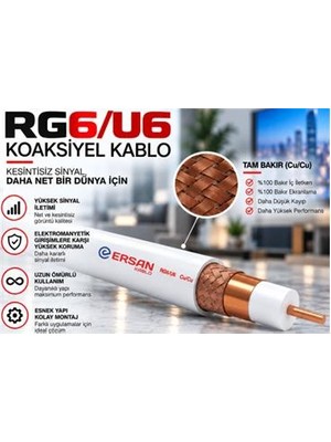 Ersan Rg 6-U6 Cu - Cu Class B Pvc 500 Metre Beyaz Uydu Kablosu
