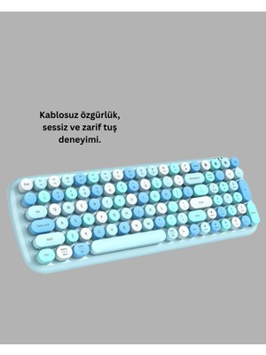 Retro Daktilo Stilli Kablosuz Klavye Mouse Seti – Sessiz ve Şık