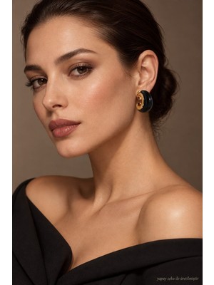 Solare Accessories Siyah Gold Vintage Tasarım Kalın Halka Küpe