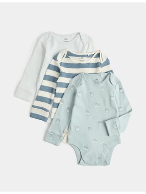 Marks & Spencer Saf Pamuklu Desenli Bebek Body 3'lü Set