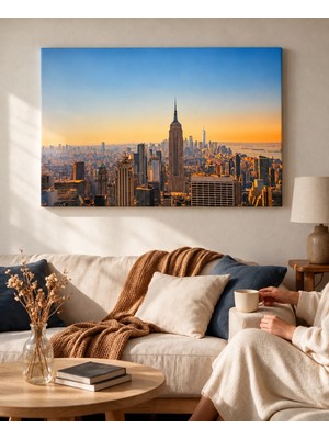 Dekor Kutum New York Manhattan ve Empire State Binası Tablosu Modern Şehir Manzaralı Ev ve Ofis Dekoratif Duvar Tablosu