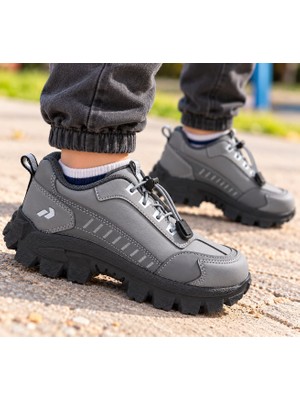 Promax Çocuk Gri Outdoor Lastikli Pratik Bağcık Sistemli Kalın Tabanlı Bot