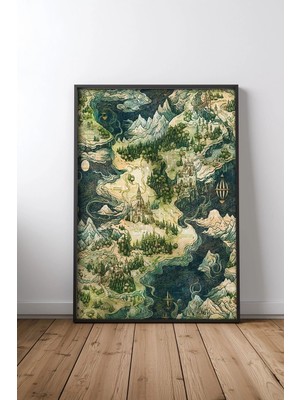 Fantastik Dünya Haritası Çerçeveli Tablo Poster Salon Duvar Dekoru Hediye