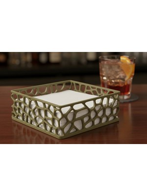 Bezos 3D Baskı Organik Desenli Peçetelik Kokteyl Peçete Tutucu 12,5X12,5 cm Delikli Peçete Standı - Yeşil