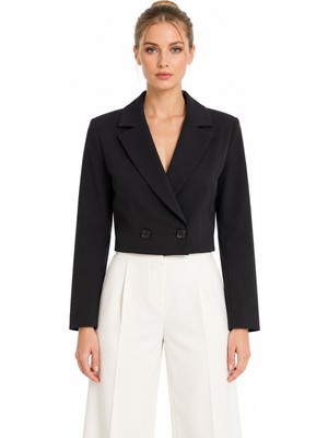 Kruvaze Kapama Yapılı Crop Blazer