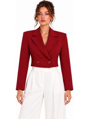 Kruvaze Kapama Yapılı Crop Blazer