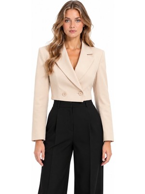 Kruvaze Kapama Yapılı Crop Blazer