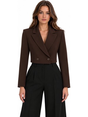 Kruvaze Kapama Yapılı Crop Blazer