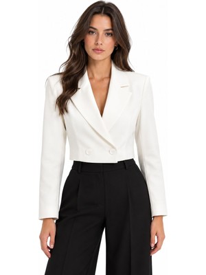 Kruvaze Kapama Yapılı Crop Blazer