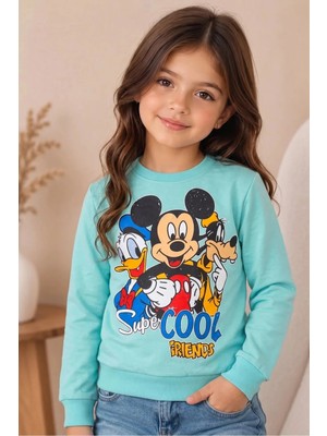 Kamikam Kız Çocuk Baskılı Pamuklu 2 Iplik Penye Sweatshirt 9-12 Yaş