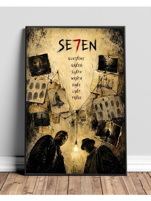 SE7EN Tasarım 6 Film Posteri Çerçeveli Tablo Sinema Odası Duvar Dekoru