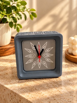 Badufa Home Dekoratif Masaüstü Saat -Beyaz Geometrik
