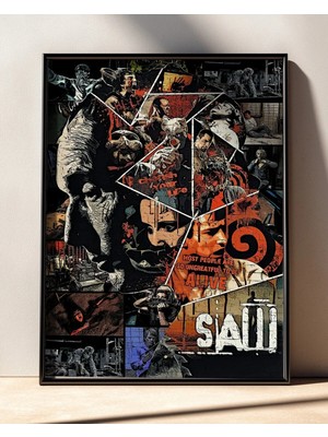 Saw Movie Poster Collage Film Posteri Çerçeveli Tablo Sinema Odası Duvar Dekoru