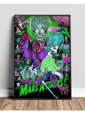 Mars Attacks! Film Posteri Çerçeveli Tablo Sinema Odası Duvar Dekoru