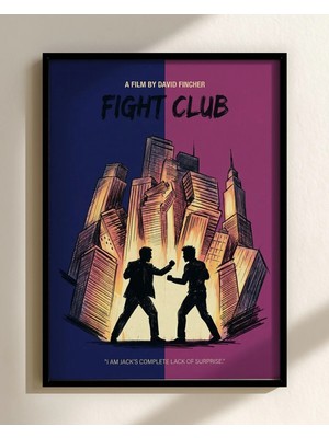Fight Club Movie Poster Illustration Film Posteri Çerçeveli Tablo Sinema Odası Duvar Dekoru