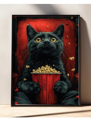 Cat Movie Night Film Posteri Çerçeveli Tablo Sinema Odası Duvar Dekoru