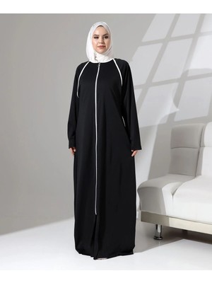 Berel Moda Namaz Feracesi Siyah Boydan Fermuarlı Biyeli Oversize Denye Günlük Kullanıma Uygun