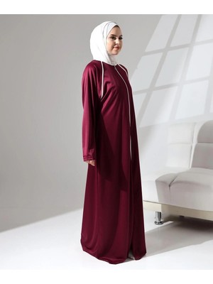 Berel Moda Namaz Feracesi Bordo Boydan Fermuarlı Biyeli Oversize Denye Günlük Kullanıma Uygun