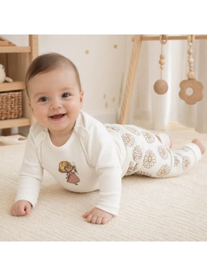 Nayinom Ekru Papatya Desenli Kız Bebek 2’li Body ve Pantolon Takımı