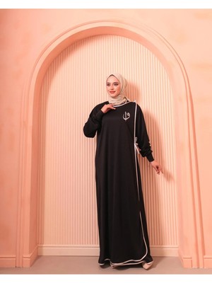 Berel Moda Namaz Feracesi Siyah Elif Vav Nakışlı Biyeli Oversize Standart Beden