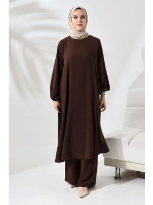 Berel Moda Tesettür Ikili Takım Acı Kahve Mevlana Tam Kloş Tunik Pantolon Ithal Aerobin