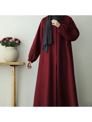 Berel Moda Tesettür Kaban Bordo Uzun Kaşe Ithal Astarlı Tüylenmeme Garantili Cepli