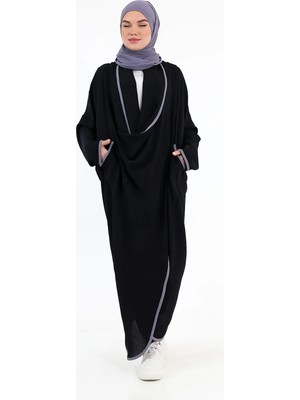 Berel Moda Tesettür Tunik Siyah Fenomen Çapraz Kesim Salaş Biyeli Çift Cepli Uzun