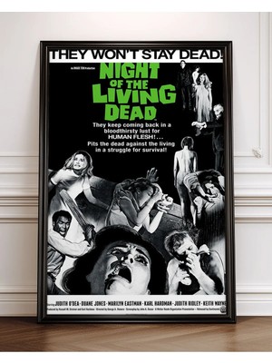Night Of The Living Dead Ölülerin Gecesi Klasik Korku Çerçeveli Tablo Film Poster Sinema Salon Duvar