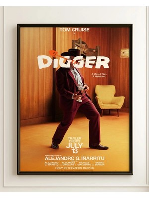 Digger Tom Cruise Sarı Fon Film Afişi Çerçeveli Tablo Film Poster Sinema Salon Duvar Dekoru Hediye