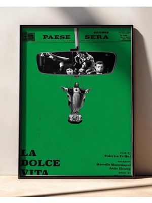 La Dolce Vita Yeşil Klasik Italyan Filmi Çerçeveli Tablo Film Poster Sinema Salon Duvar Dekoru