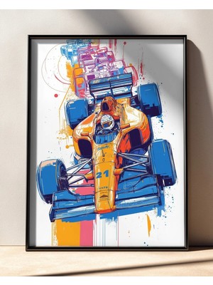Mclaren Formula 1 Aracı Renkli Boyama Çerçeveli Tablo Poster Formula 1 Duvar Dekoru Hediye