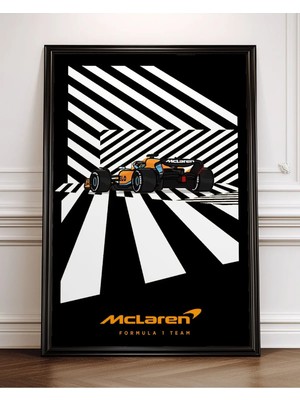 Mclaren Siyah Beyaz Grafik Çerçeveli Tablo Poster Formula 1 Duvar Dekoru Hediye
