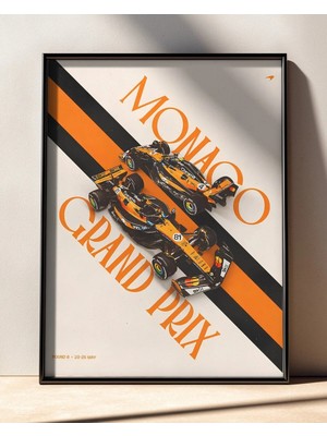 Monako Grand Prix Mclaren Turuncu Çerçeveli Tablo Formula 1 Pist Poster Duvar Dekoru Hediye
