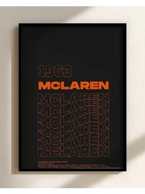 Mclaren 1963 Tipografi Çerçeveli Tablo Poster Formula 1 Duvar Dekoru Hediye
