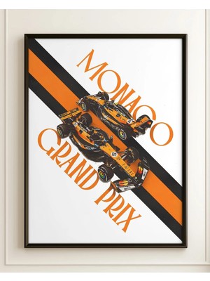 Monako Grand Prix Mclaren Turuncu Beyaz Çerçeveli Tablo Formula 1 Pist Poster Duvar Dekoru Hediye