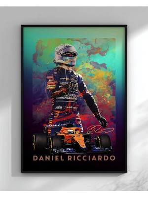 Daniel Ricciardo Mclaren Renkli Çerçeveli Tablo Poster Formula 1 Duvar Dekoru Hediye