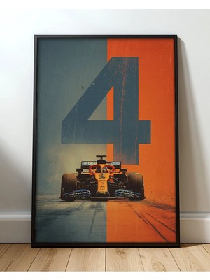 Mclaren 4 Turuncu Retro Çerçeveli Tablo Poster Formula 1 Duvar Dekoru Hediye