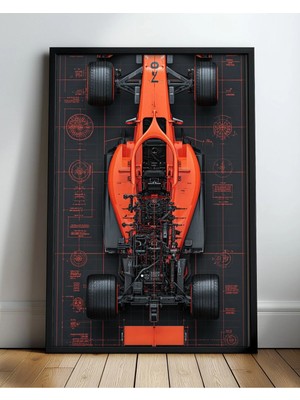 Mclaren Turuncu Araç Teknik Üstten Çerçeveli Tablo Poster Formula 1 Duvar Dekoru Hediye