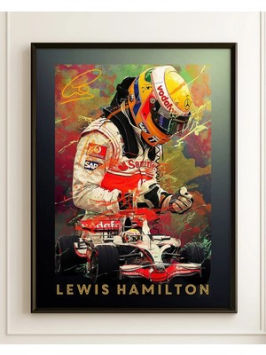 Lewis Hamilton Mclaren Renkli Çerçeveli Tablo Poster Formula 1 Duvar Dekoru Hediye