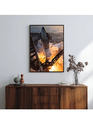 Spacex Starship Fırlatma Anı Çerçeveli Duvar Tablosu Dekoratif Poster Ev Ofis Salon Dekorasyonu Hediyelik