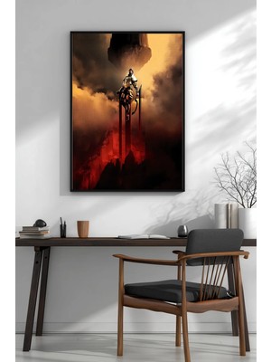 Knight Ascending To A Dark Tower Fantastik Sanat Çerçeveli Duvar Tablosu Dekoratif Poster Ev Ofis Salon Dekorasyonu Hediyelik