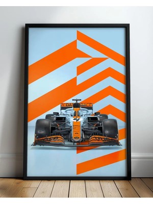 Mclaren Turuncu Retro Araç Çerçeveli Tablo Poster Formula 1 Duvar Dekoru Hediye