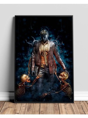 Takım Elbiseli Adam ve Altın Iskeletler Çerçeveli Tablo Dark Sanat Poster Oda Duvar Dekoru Hediye