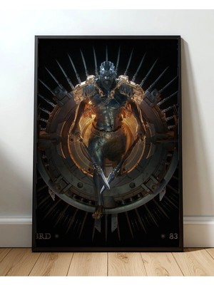 Zırhlı Savaşçı Ejder Kalkanı Çerçeveli Tablo Fantastik Sanat Poster Oda Duvar Dekoru Hediye