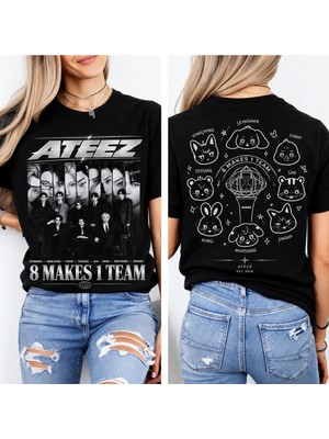 Ateez Seonghwa Hongjoong Yunho Yeosang San Mingi Wooyoung Jongho 8 Makes 1 Team Black Regular Fit Unisex T-Shirt