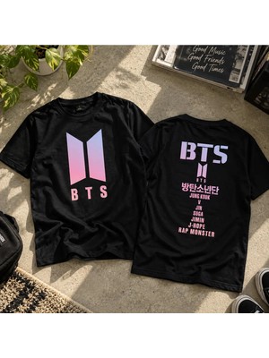 Bts Logo T Shirt White K Pop Bangtan Boys Graphic Tee, Korean Bts Member Names Back Print, Army Fan Shirt, Unisex Kpop Streetwear Top