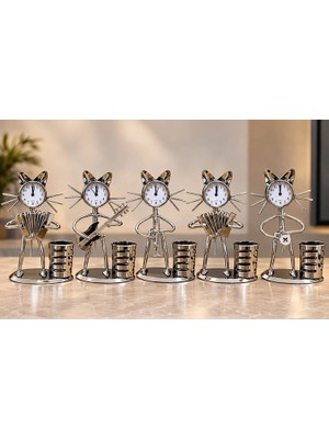 Metal Müzisyen Kedi Saatli Kalemlik ALK6229